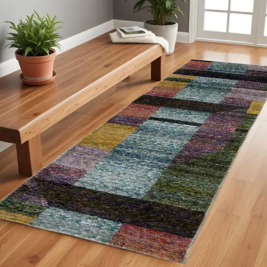 8' Runner Purple and Red Geometric Power Loom Runner Rug Photo 1