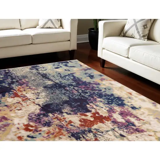 Purple Blue and Ivory Abstract Power Loom Area Rug Photo 1