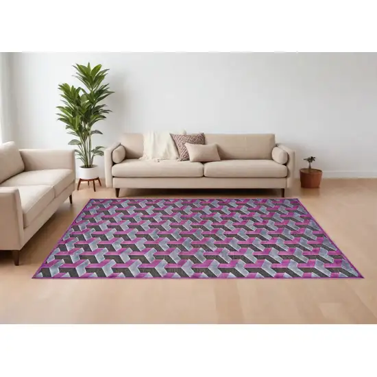 Purple Brown and Gray Geometric Power Loom Area Rug Photo 1