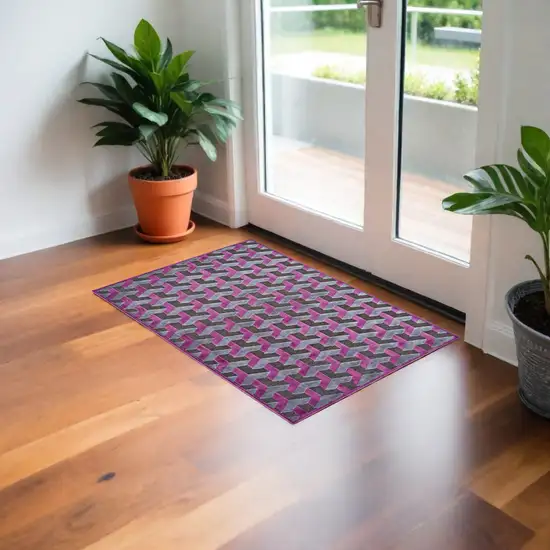 Purple Brown and Gray Geometric Power Loom Area Rug Photo 1