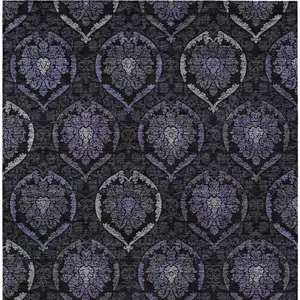 Photo of Purple Charcoal And Gray Medallion Washable Indoor Outdoor Area Rug