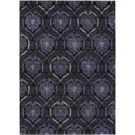 Purple Charcoal And Gray Medallion Washable Indoor Outdoor Area Rug Photo 2