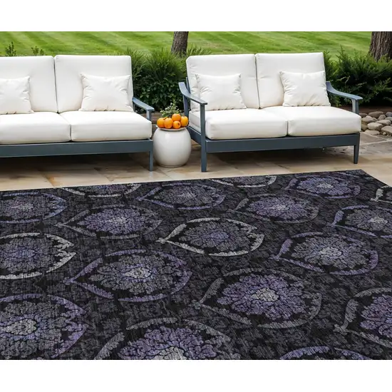 Purple Charcoal And Gray Medallion Washable Indoor Outdoor Area Rug Photo 1