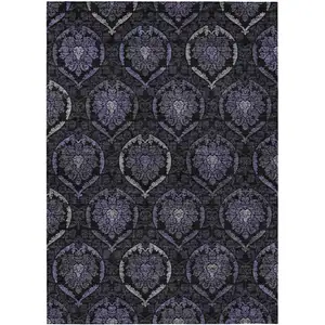 Photo of Purple Charcoal And Gray Medallion Washable Indoor Outdoor Area Rug