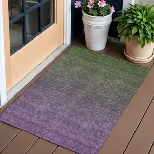 Photo of Purple Charcoal And Green Ombre Washable Indoor Outdoor Area Rug