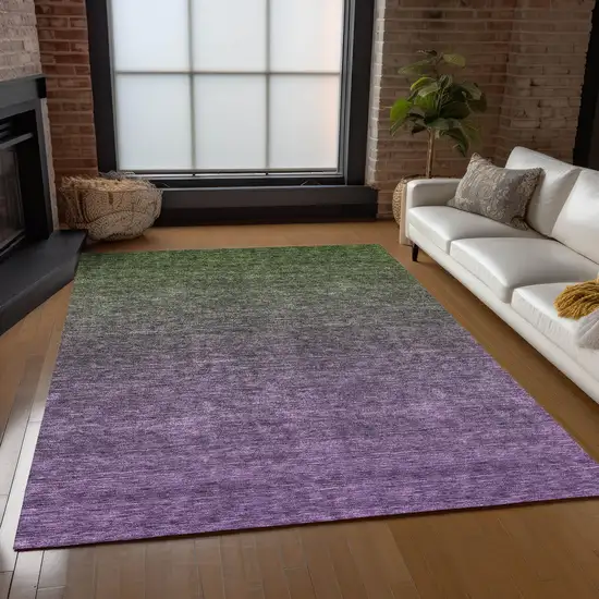 Purple Charcoal And Green Ombre Washable Indoor Outdoor Area Rug Photo 9