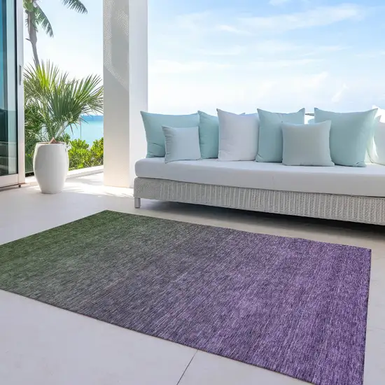 Purple Charcoal And Green Ombre Washable Indoor Outdoor Area Rug Photo 7