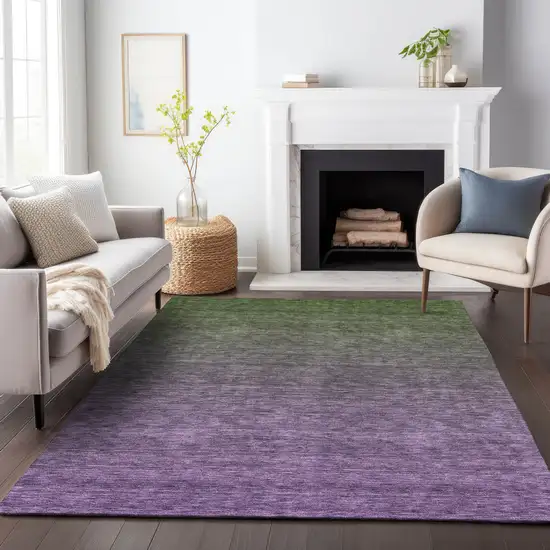 Purple Charcoal And Green Ombre Washable Indoor Outdoor Area Rug Photo 8