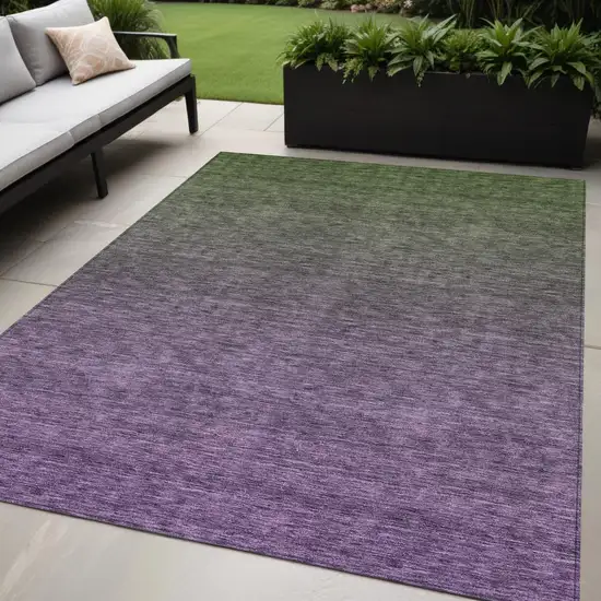 Purple Charcoal And Green Ombre Washable Indoor Outdoor Area Rug Photo 1