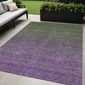 Photo of Purple Charcoal And Green Ombre Washable Indoor Outdoor Area Rug