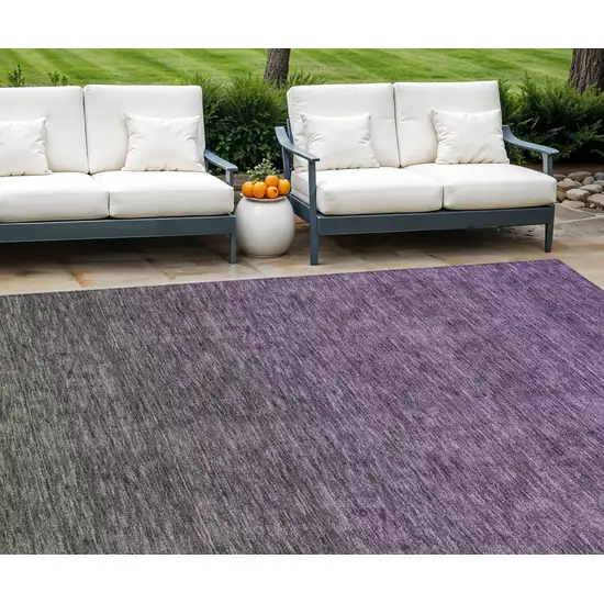 Purple Charcoal And Green Ombre Washable Indoor Outdoor Area Rug Photo 1