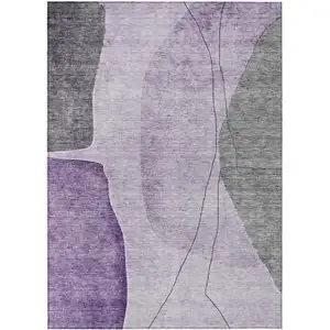 Photo of Purple Eggplant And Gray Abstract Washable Indoor Outdoor Area Rug