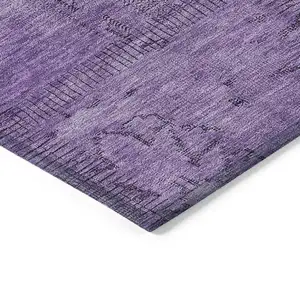 Photo of Purple Eggplant And Gray Patchwork Washable Indoor Outdoor Area Rug