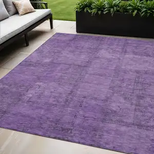 Photo of Purple Eggplant And Gray Patchwork Washable Indoor Outdoor Area Rug