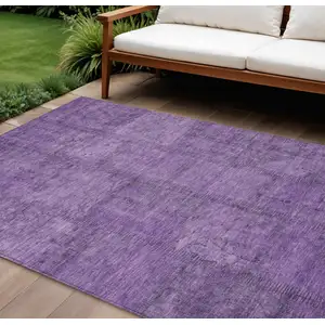 Photo of Purple Eggplant And Gray Patchwork Washable Indoor Outdoor Area Rug