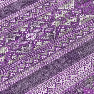 Photo of Purple Eggplant And Gray Southwestern Washable Indoor Outdoor Area Rug