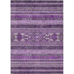 Photo of Purple Eggplant And Gray Southwestern Washable Indoor Outdoor Area Rug