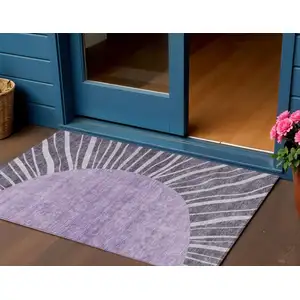 Photo of Purple Eggplant And Lavender Abstract Washable Indoor Outdoor Area Rug