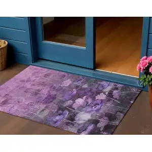 Photo of Purple Eggplant And Lavender Floral Washable Indoor Outdoor Area Rug