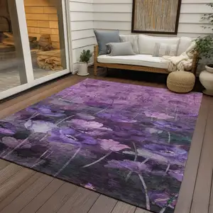 Photo of Purple Eggplant And Lavender Floral Washable Indoor Outdoor Area Rug