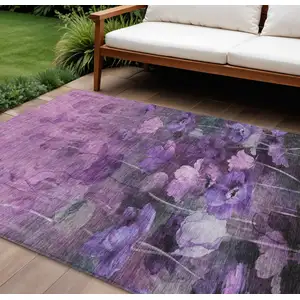 Photo of Purple Eggplant And Lavender Floral Washable Indoor Outdoor Area Rug