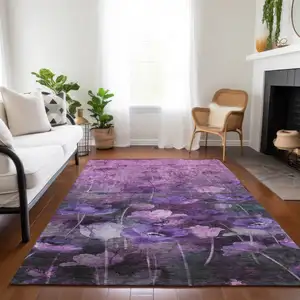 Photo of Purple Eggplant And Lavender Floral Washable Indoor Outdoor Area Rug