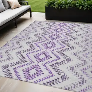 Photo of Purple Eggplant And Lavender Geometric Washable Indoor Outdoor Area Rug