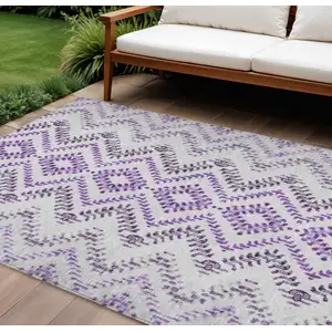 Photo of Purple Eggplant And Lavender Geometric Washable Indoor Outdoor Area Rug