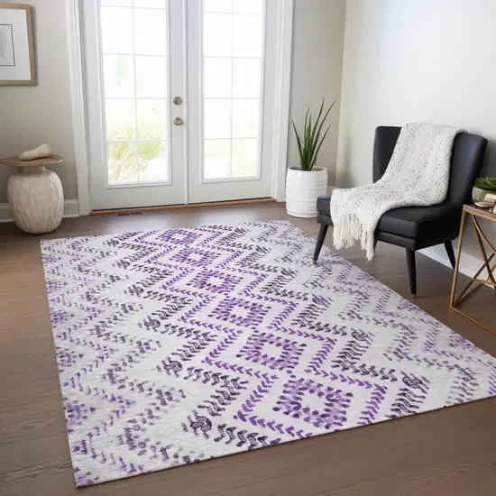 Purple Eggplant And Lavender Geometric Washable Indoor Outdoor Area Rug Photo 7