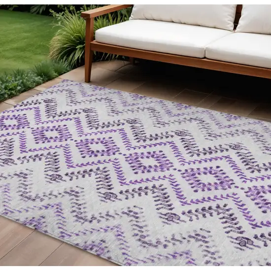 Purple Eggplant And Lavender Geometric Washable Indoor Outdoor Area Rug Photo 1