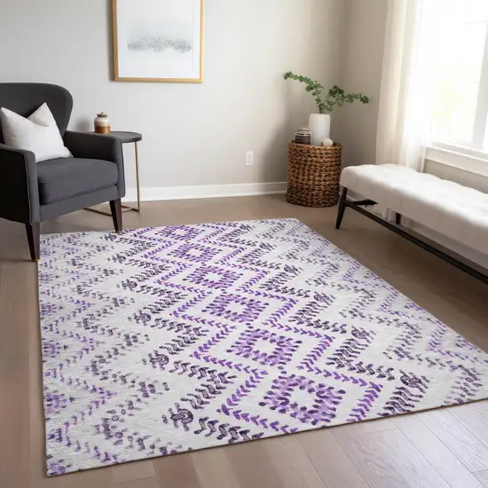 Purple Eggplant And Lavender Geometric Washable Indoor Outdoor Area Rug Photo 8