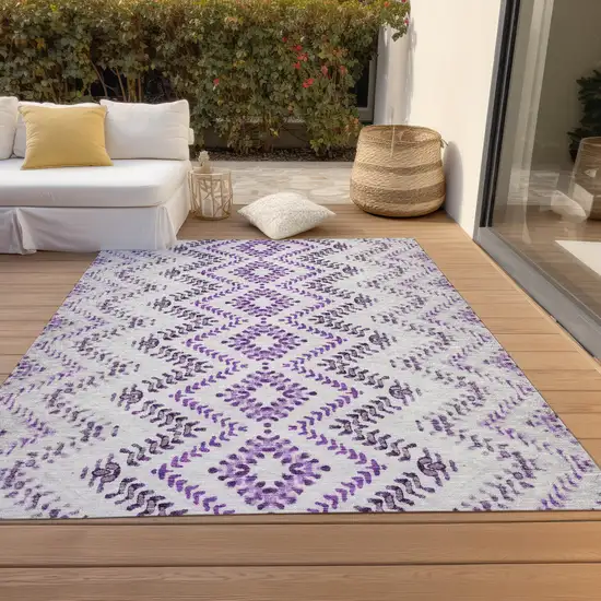 Purple Eggplant And Lavender Geometric Washable Indoor Outdoor Area Rug Photo 6