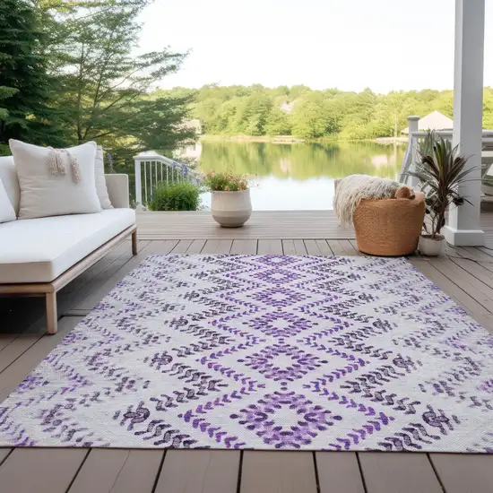 Purple Eggplant And Lavender Geometric Washable Indoor Outdoor Area Rug Photo 9