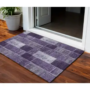 Photo of Purple Eggplant And Lavender Patchwork Washable Indoor Outdoor Area Rug