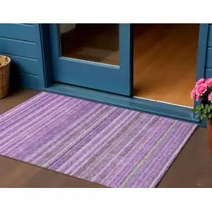 Photo of Purple Eggplant And Lilac Striped Washable Indoor Outdoor Area Rug