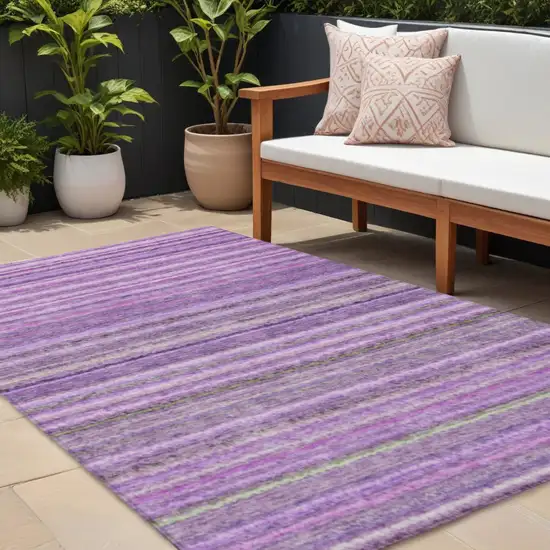 Purple Eggplant And Lilac Striped Washable Indoor Outdoor Area Rug Photo 1