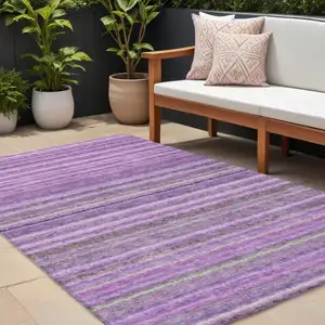 Photo of Purple Eggplant And Lilac Striped Washable Indoor Outdoor Area Rug