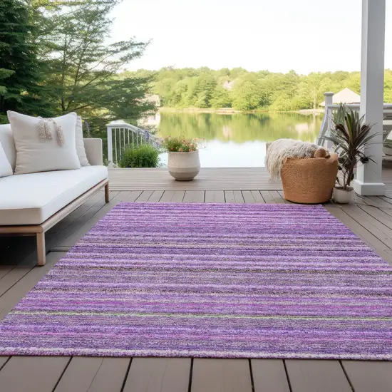 Purple Eggplant And Lilac Striped Washable Indoor Outdoor Area Rug Photo 7