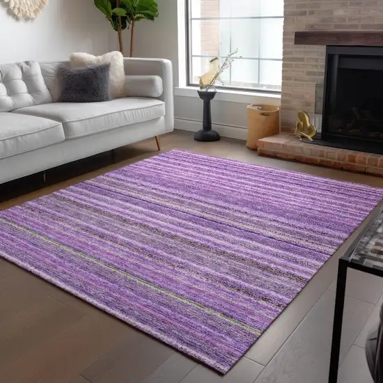 Purple Eggplant And Lilac Striped Washable Indoor Outdoor Area Rug Photo 9