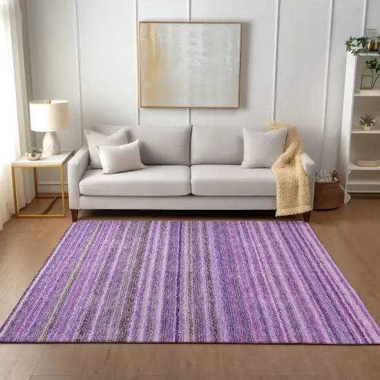 Purple Eggplant And Lilac Striped Washable Indoor Outdoor Area Rug Photo 8