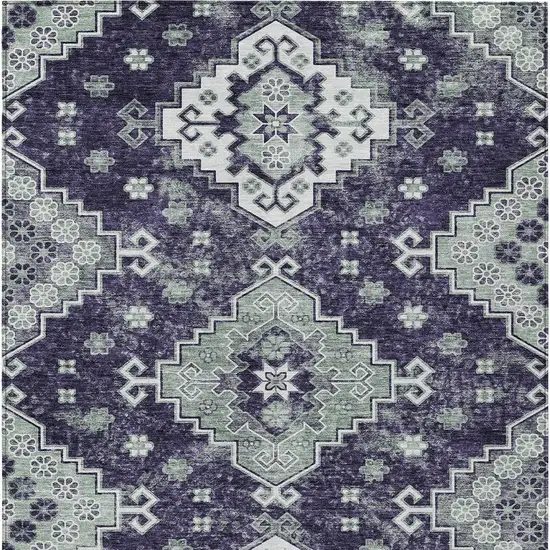 Purple Eggplant And Sage Medallion Washable Indoor Outdoor Area Rug Photo 8