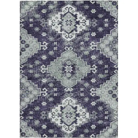 Purple Eggplant And Sage Medallion Washable Indoor Outdoor Area Rug Photo 7