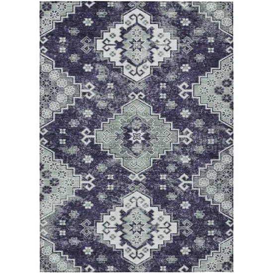 Purple Eggplant And Sage Medallion Washable Indoor Outdoor Area Rug Photo 2