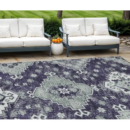 Purple Eggplant And Sage Medallion Washable Indoor Outdoor Area Rug Photo 1