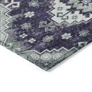 Photo of Purple Eggplant And Sage Medallion Washable Indoor Outdoor Area Rug