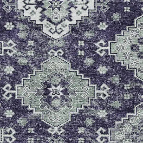 Purple Eggplant And Sage Medallion Washable Indoor Outdoor Area Rug Photo 7