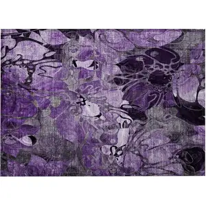 Photo of Purple Floral Washable Non Skid Indoor Outdoor Area Rug