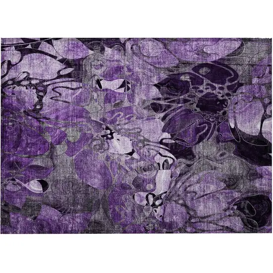 Purple Floral Washable Non Skid Indoor Outdoor Area Rug Photo 2