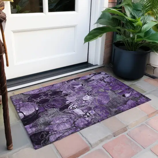 Purple Abstract Washable Indoor Outdoor Area Rug Photo 9