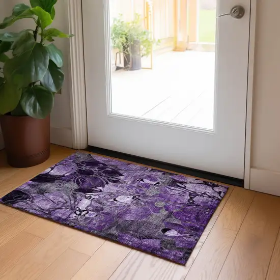 Purple Abstract Washable Indoor Outdoor Area Rug Photo 8